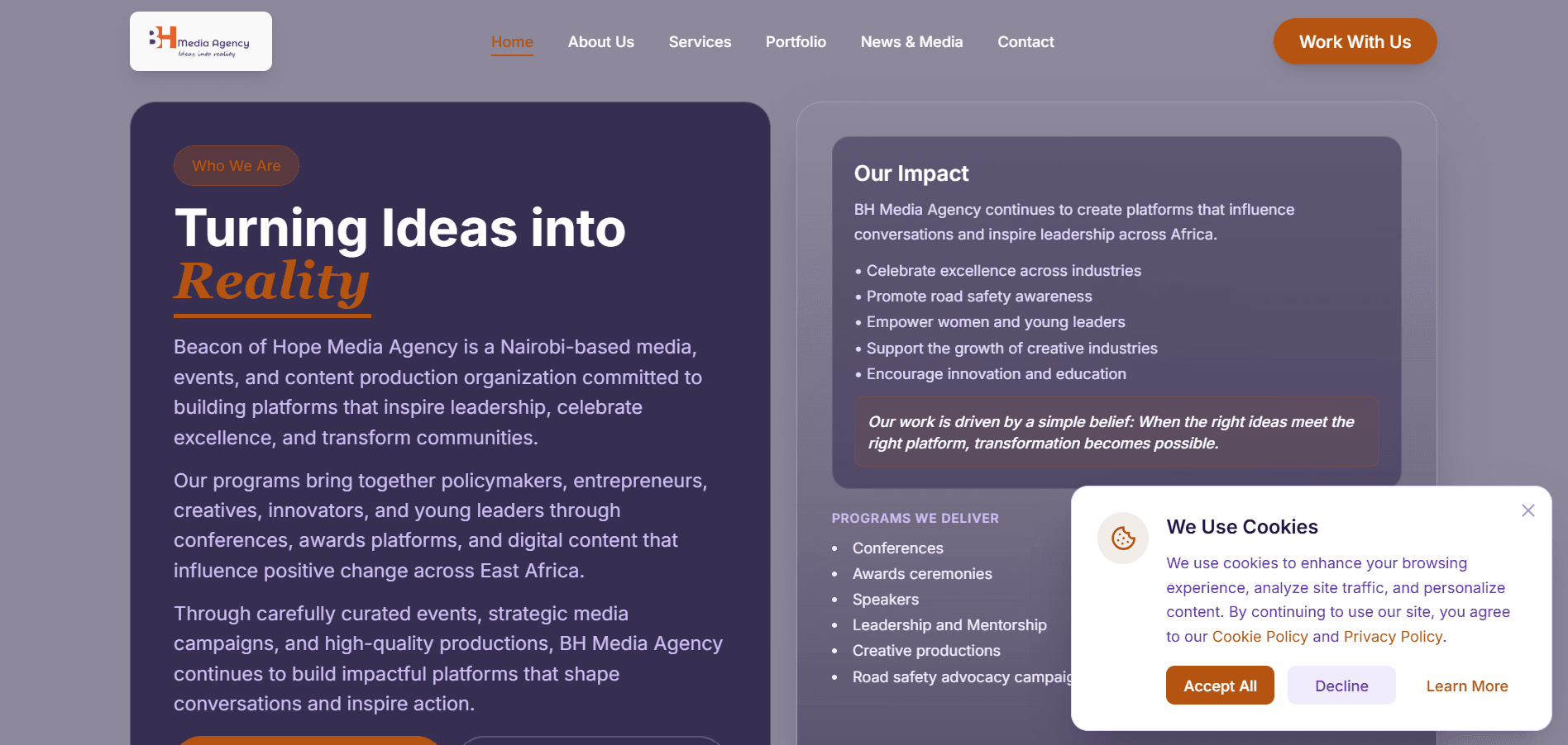 BH Media Agency interface