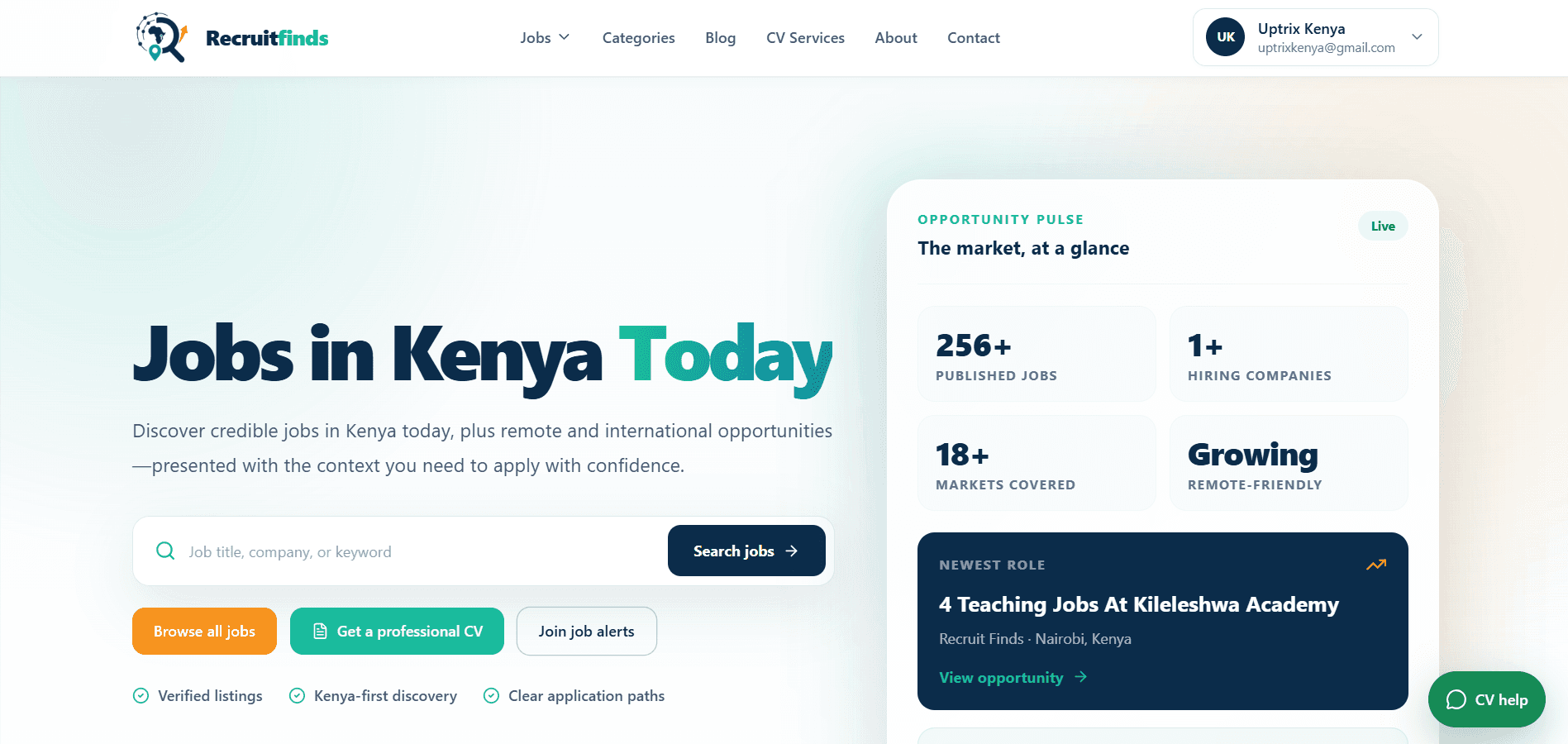 Recruitfinds interface