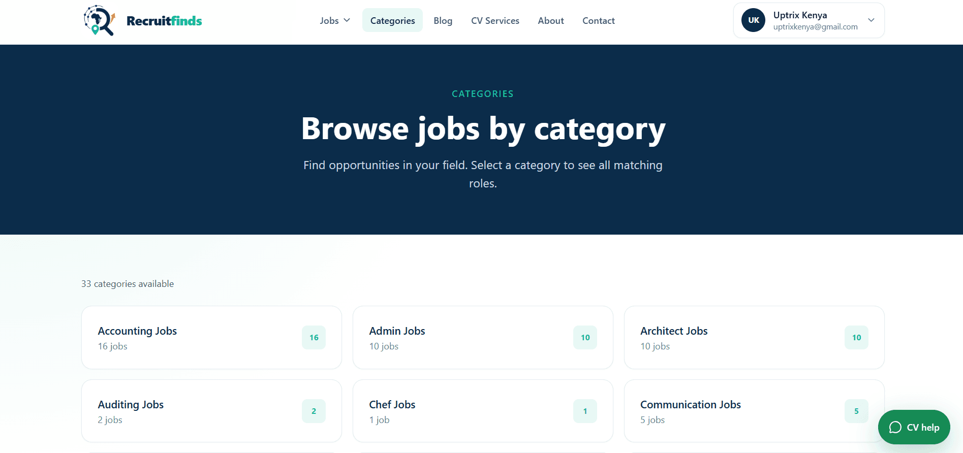 Recruitfinds desktop interface