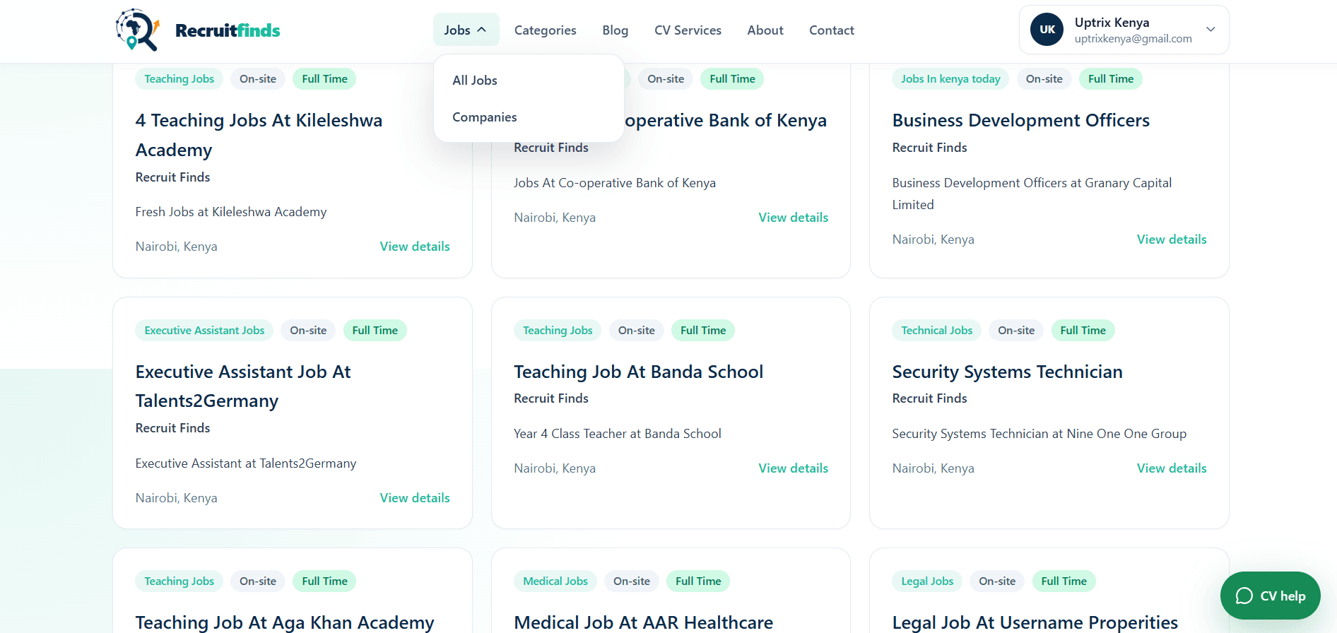 Recruitfinds desktop interface