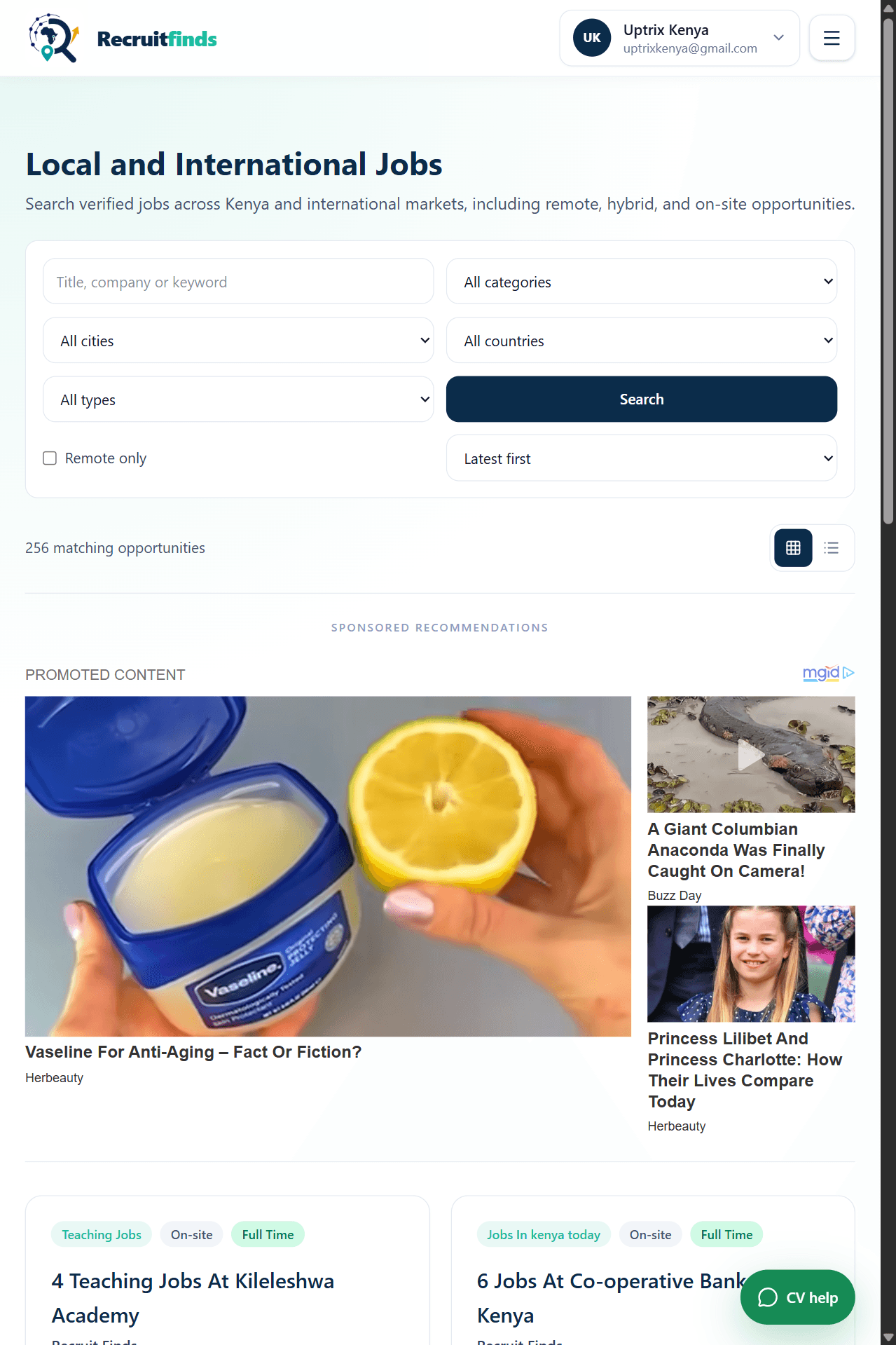 Recruitfinds tablet interface