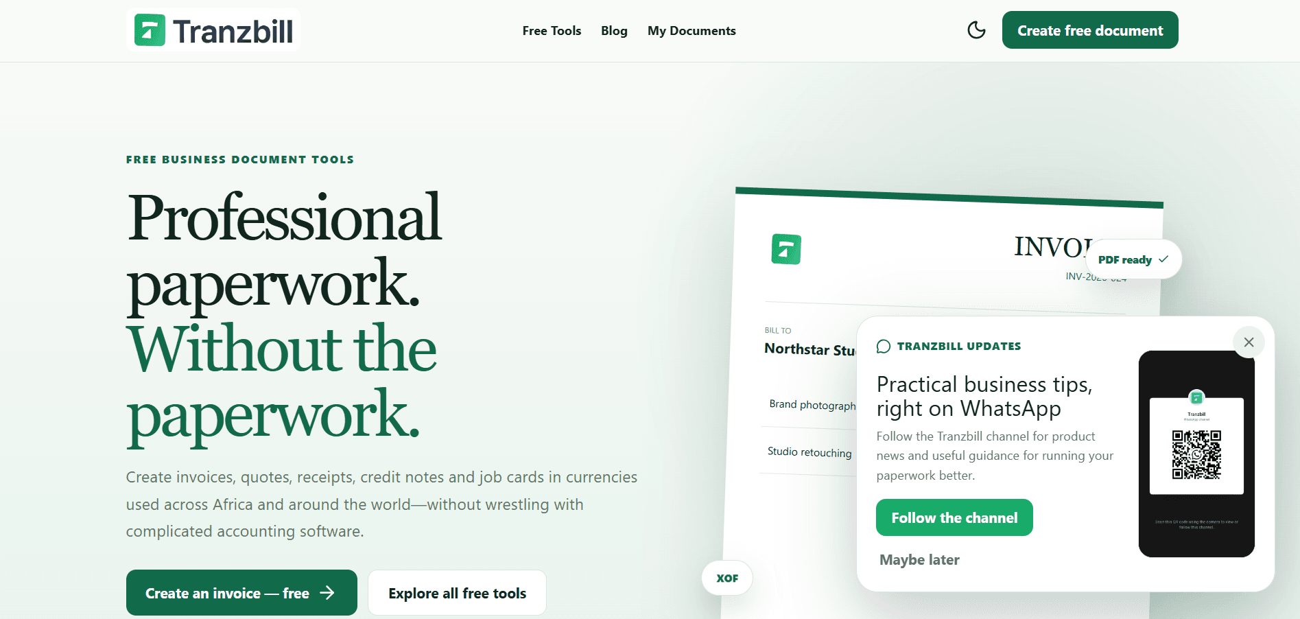 Tranzbill professional business document platform homepage